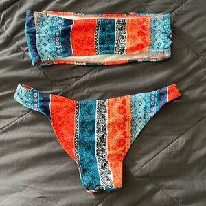 Blue and Orange Boho Bikini Set